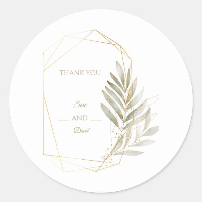Elegant Greenery Gold Geometric Sticker (Front)