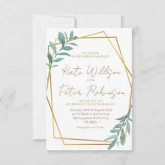 Elegant Greenery Gold Geometric Wedding Invitation