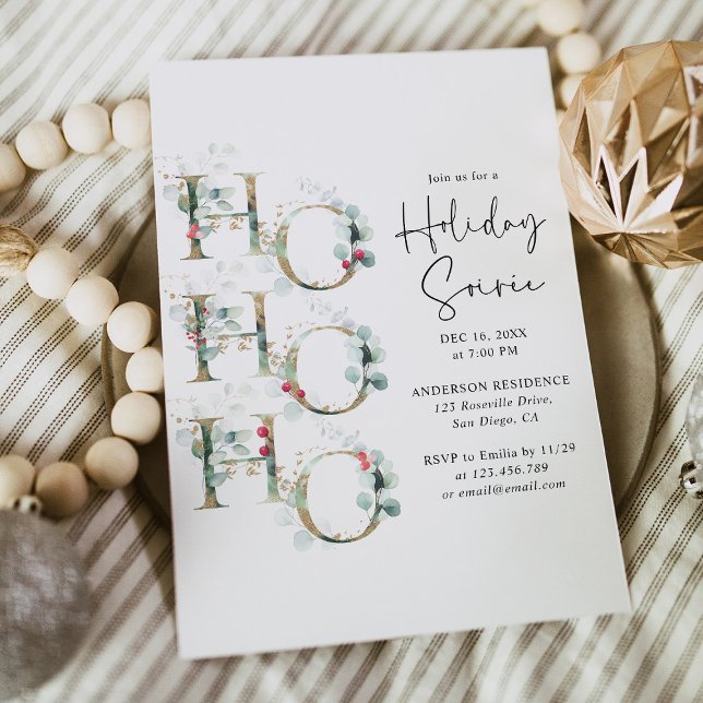 Elegant Greenery Gold Holiday Soiree Invitation (Creator Uploaded)