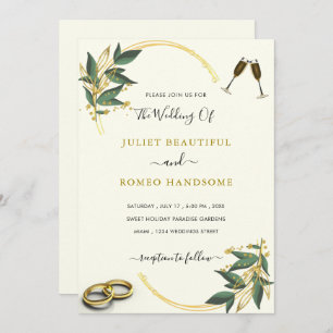 Elegant Greenery Gold Luxury Wedding Invitation