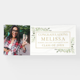 Elegant Greenery Gold Photo Graduation Banner