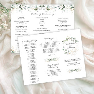 Elegant Greenery Gold Tri+Fold Wedding Program