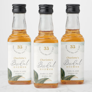 Elegant Greenery Gold Watercolor Bridal Shower Liquor Bottle Label