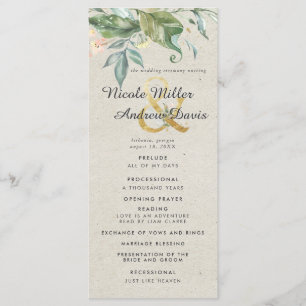 Elegant Greenery Gold Wedding Ceremony Program