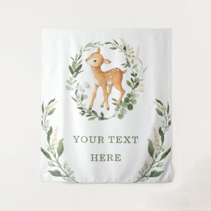 Elegant Greenery Gold Woodland Deer Baby Backdrop Tapestry