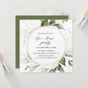 Elegant Greenery Golden Holiday Open House  Invitation