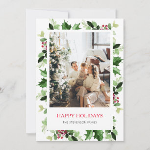 Elegant Greenery Happy Holidays Photo Holiday Card