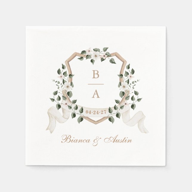 Elegant Greenery Ivy Branch Crest Wedding Napkin (Front)