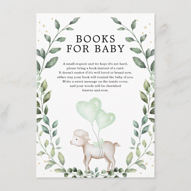 Elegant Greenery Lamb Spring Sheep Books for Baby Enclosure Card (Front)