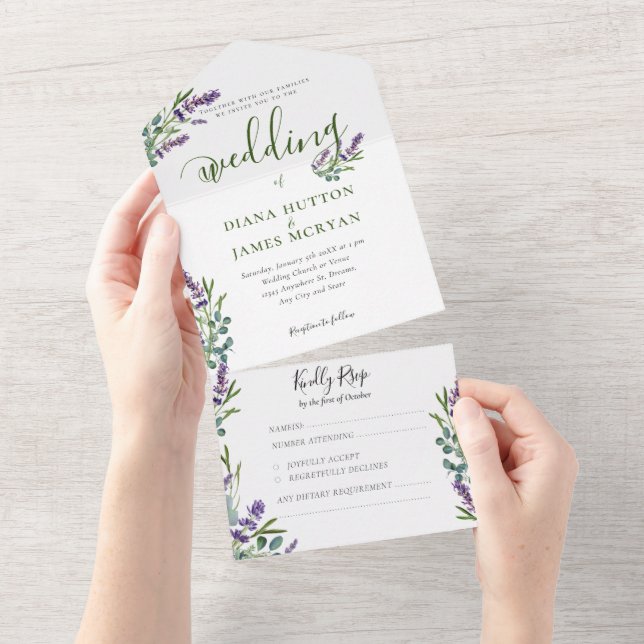 Elegant greenery Lavender Calligraphy Wedding  All In One Invitation (Tearaway)