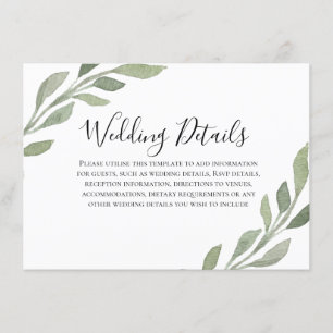 Elegant Greenery Leaf Wedding Reception Details Enclosure Card