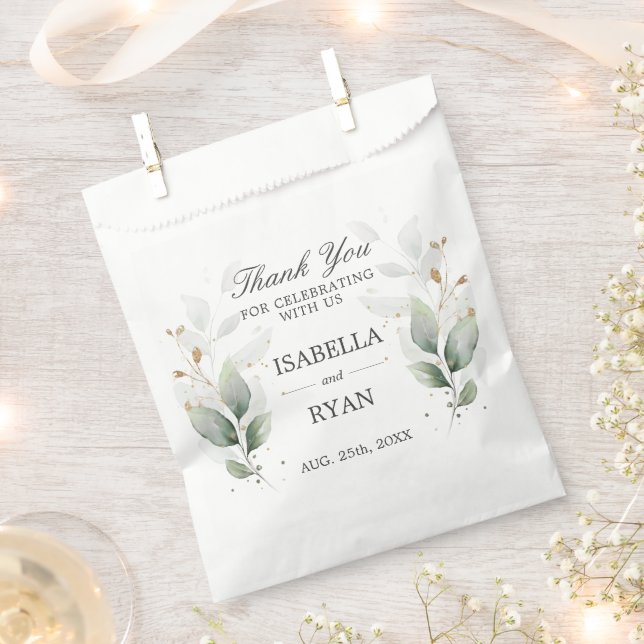 Elegant Greenery Leaves Gold Thank You Favour Bag (Clipped)