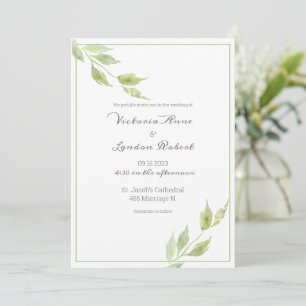Elegant Greenery Leaves Watercolor Wedding Invitat Invitation