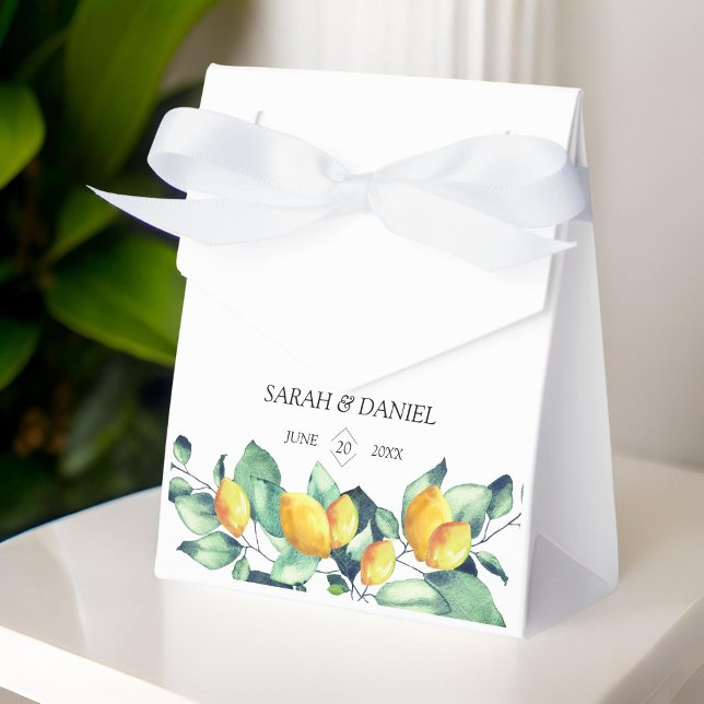 Elegant, greenery, lemon, wedding favor box (Personalized, elegant, greenery, lemon, wedding favor boxes)