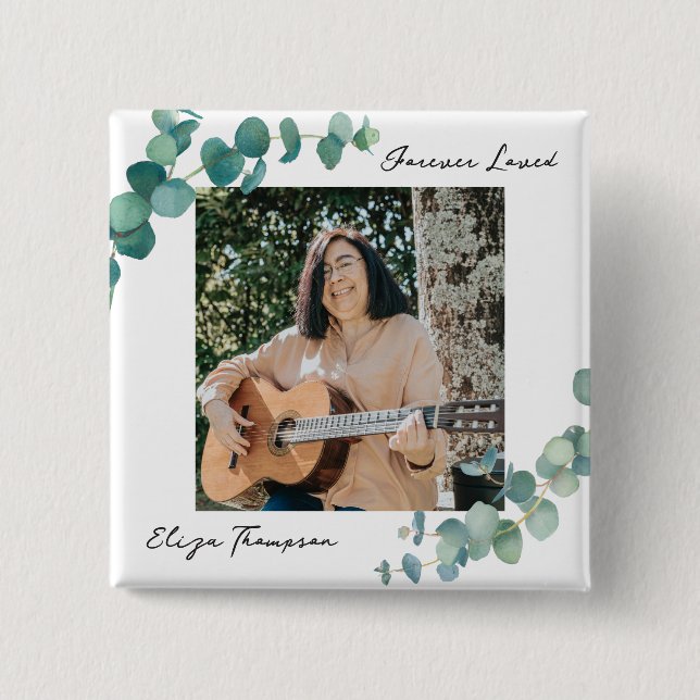 Elegant Greenery Memorial 2 Inch Square Button (Front)