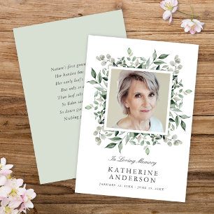 Elegant Greenery Memorial Photo Announcement