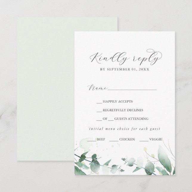Elegant Greenery Menu Choice RSVP Card (Front/Back)