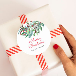Elegant Greenery Merry Christmas Classic Round Sticker