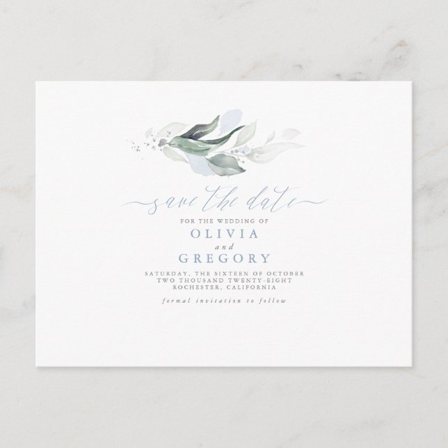 Elegant Greenery Minimal Save the Date Announcement Postcard (Front)