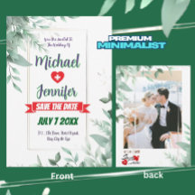 Elegant Greenery Minimalist Custom Photo Wedding