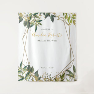 Elegant Greenery n Gold Floral Bridal Shower Tapestry