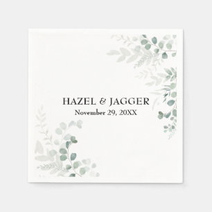 Elegant Greenery Names and Date Personalized Napkin
