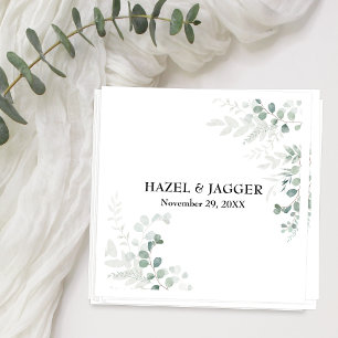 Elegant Greenery Names and Date Personalized Napkin