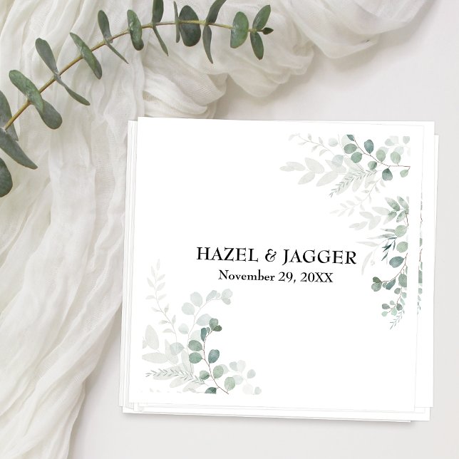 Elegant Greenery Names and Date Personalized Napkin (Creator Uploaded)