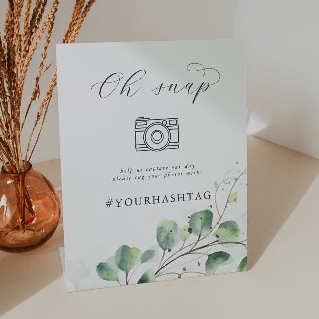 Elegant Greenery Oh Snap Wedding Hashtag Sign (Creator Uploaded)
