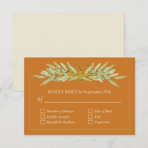 Elegant Greenery on Ochre Wedding RSVP Card