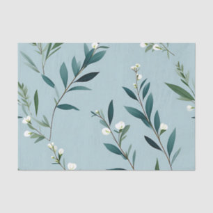 Elegant Greenery On Soft Dusty Blue Tissue Paper