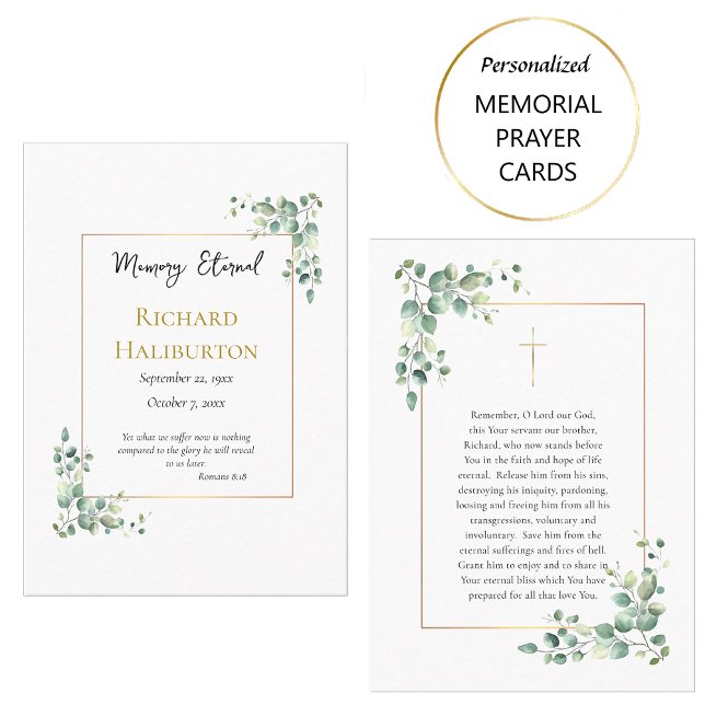 Elegant Greenery Orthodox Funeral Prayer Card (Creator Uploaded)