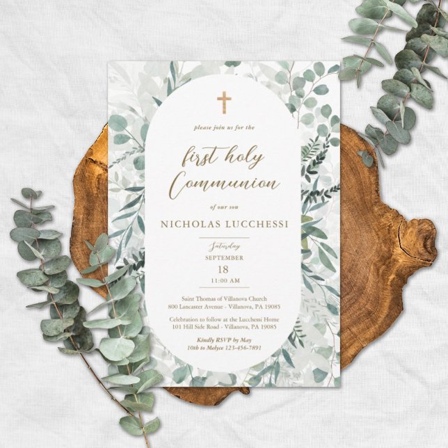 Elegant Greenery Oval Frame Communion Invitation (Creator Uploaded)