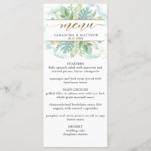 Elegant Greenery, Pale Green and Blue Watercolor Menu