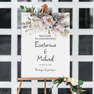 Elegant greenery & peonies wedding welcome sign