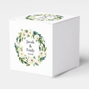 Elegant Greenery Personalized Names Date Wedding Favor Box