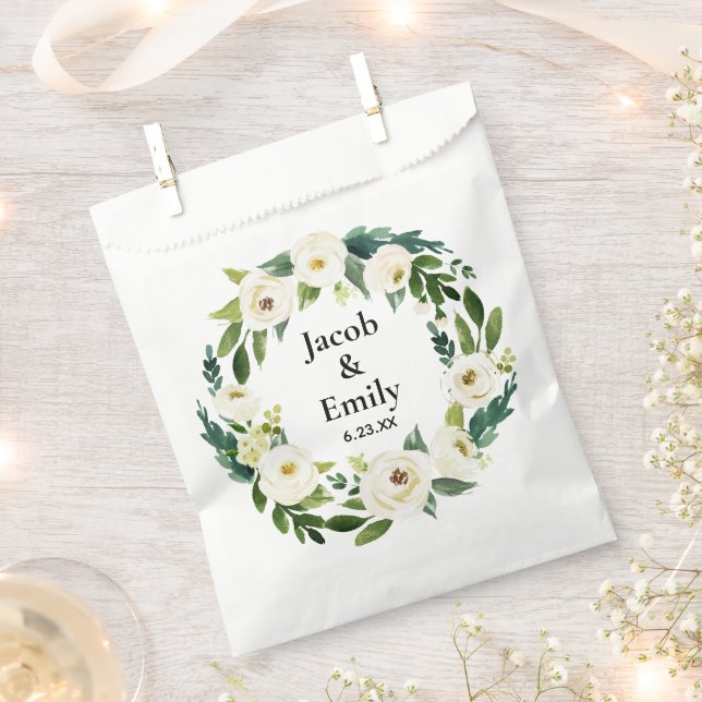 Elegant Greenery Personalized Names Date Wedding Favour Bag (Clipped)
