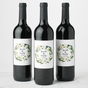 Elegant Greenery Personalized Names Date Wedding Wine Label
