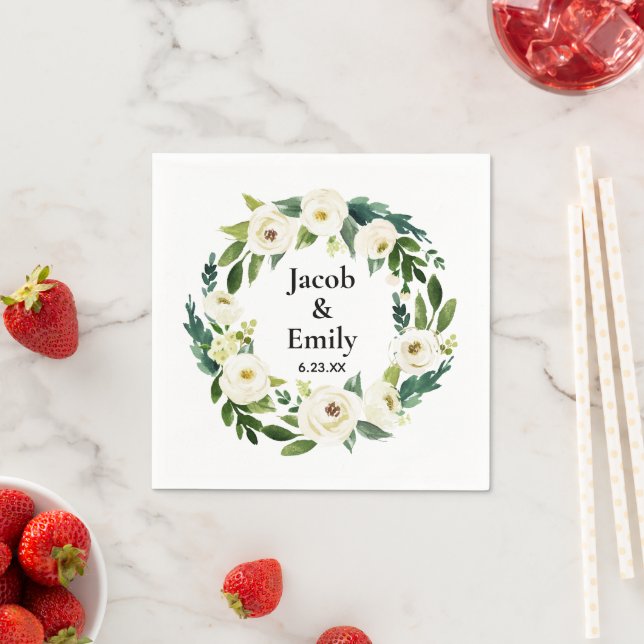 Elegant Greenery Personalized Serviettes Wedding Napkin (Insitu)