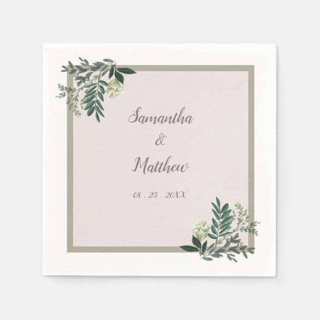 Elegant Greenery Personalized Wedding Napkin (Front)