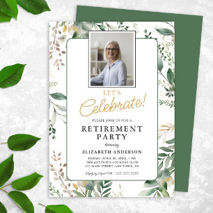 Elegant Greenery Photo Retirement Party Invitation
