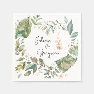 Elegant Greenery Pink Floral Personalized Wedding Napkin