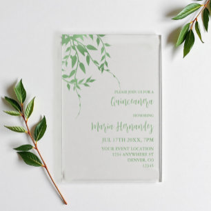 Elegant Greenery Quinceañera Acrylic Invitations