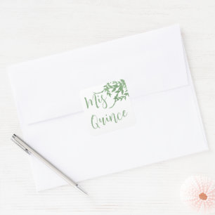 Elegant Greenery Quinceañera Square Sticker