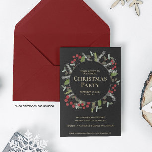 Elegant Greenery Red Berries Christmas Party Invitation