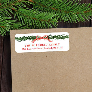 Elegant Greenery Red Bow Christmas Return Address