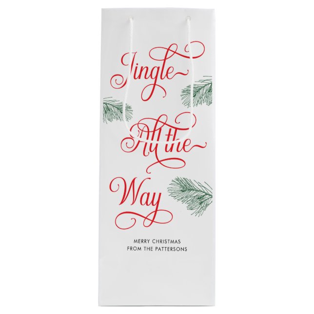 Elegant Greenery Red Calligraphy Christmas Wine Gift Bag (Front)