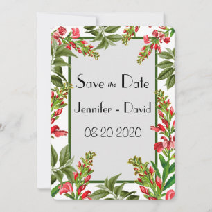 Elegant Greenery Red Floral Traditional Wedding Save The Date
