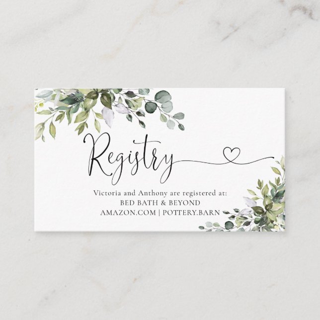 Elegant Greenery Registry Enclosure Card (Front)