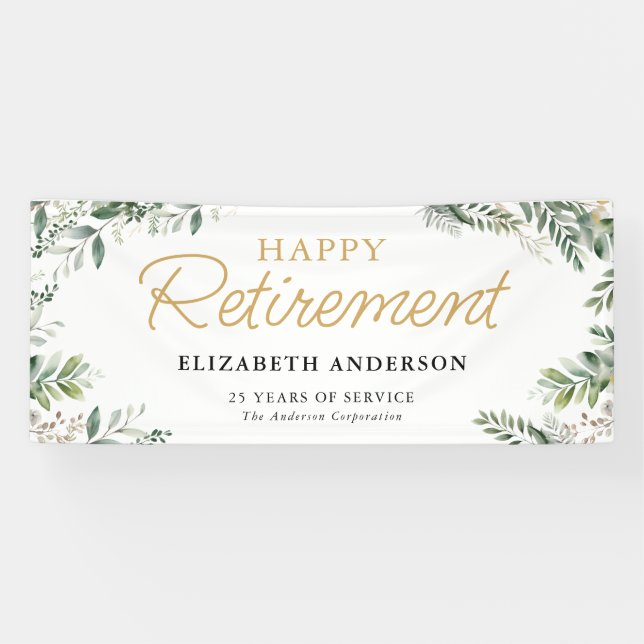 Elegant Greenery Retirement Party Banner (Horizontal)